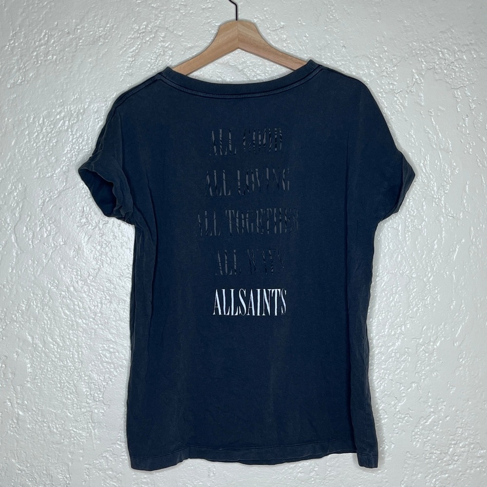 AllSaints Gray Cuffed Graphic T-Shirt Box Logo Cotton Tee Mens M/L Womens L - Picture 4 of 9